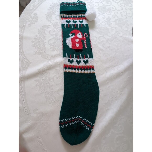 Vintage Knit Christmas Stocking Sock Santa Claus - Hearts 23" - Picture 4 of 4